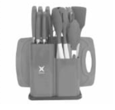 SET DE UTENSILIOS 19 PCS CROIX SILICONA+MADERA ROSA, VERDE, GRIS, NEGRO