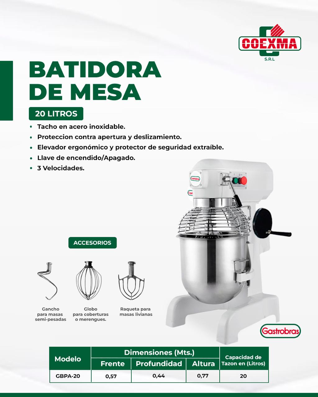 BATIDORA DE MESA MARCA COEXMA DE 20 LTS