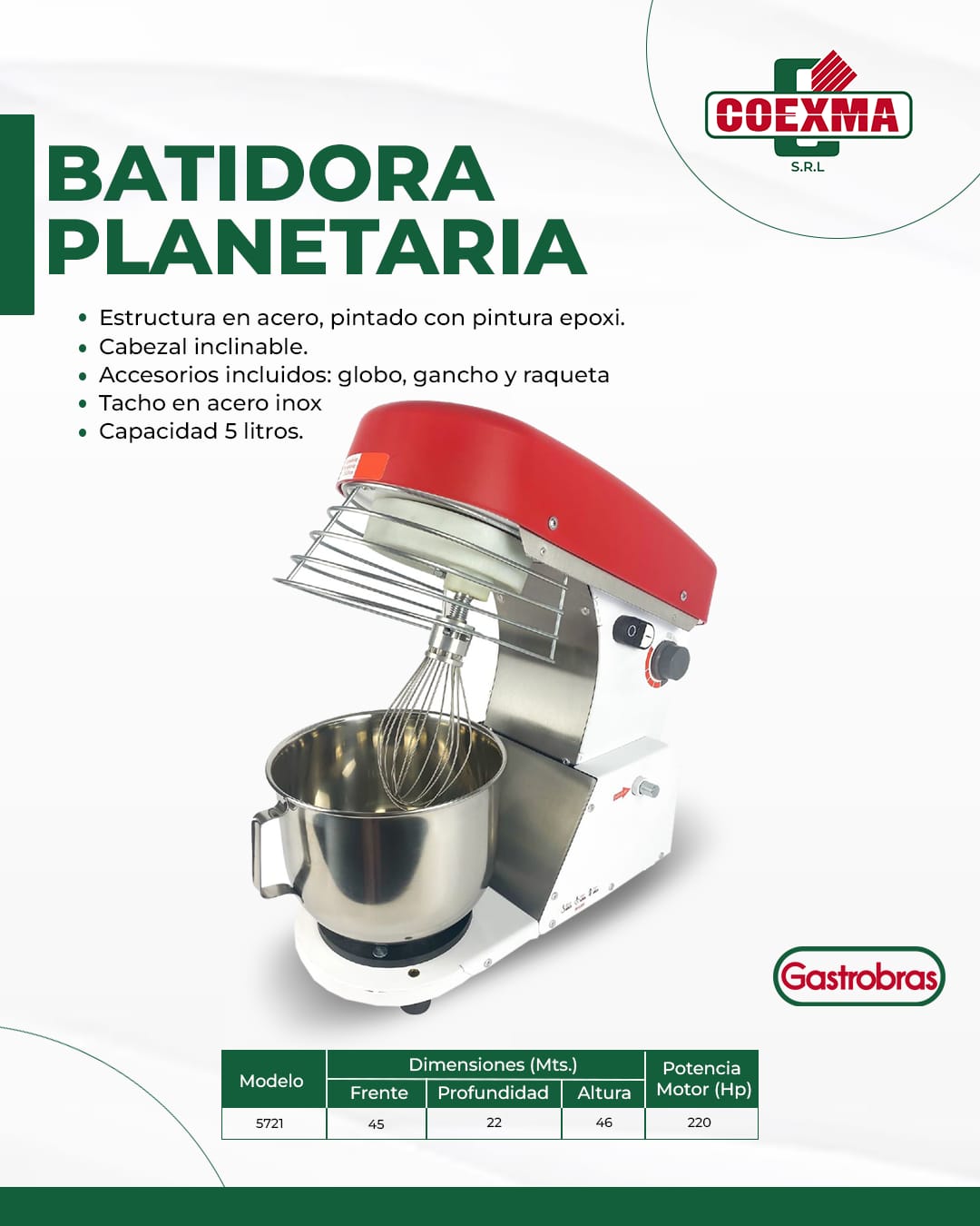 Batidora planetaria gastrobras semi industrial de 5 litros
