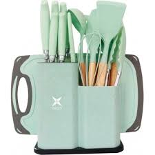 SET DE UTENSILIOS 19 PCS CROIX SILICONA+MADERA ROSA, VERDE, GRIS, NEGRO