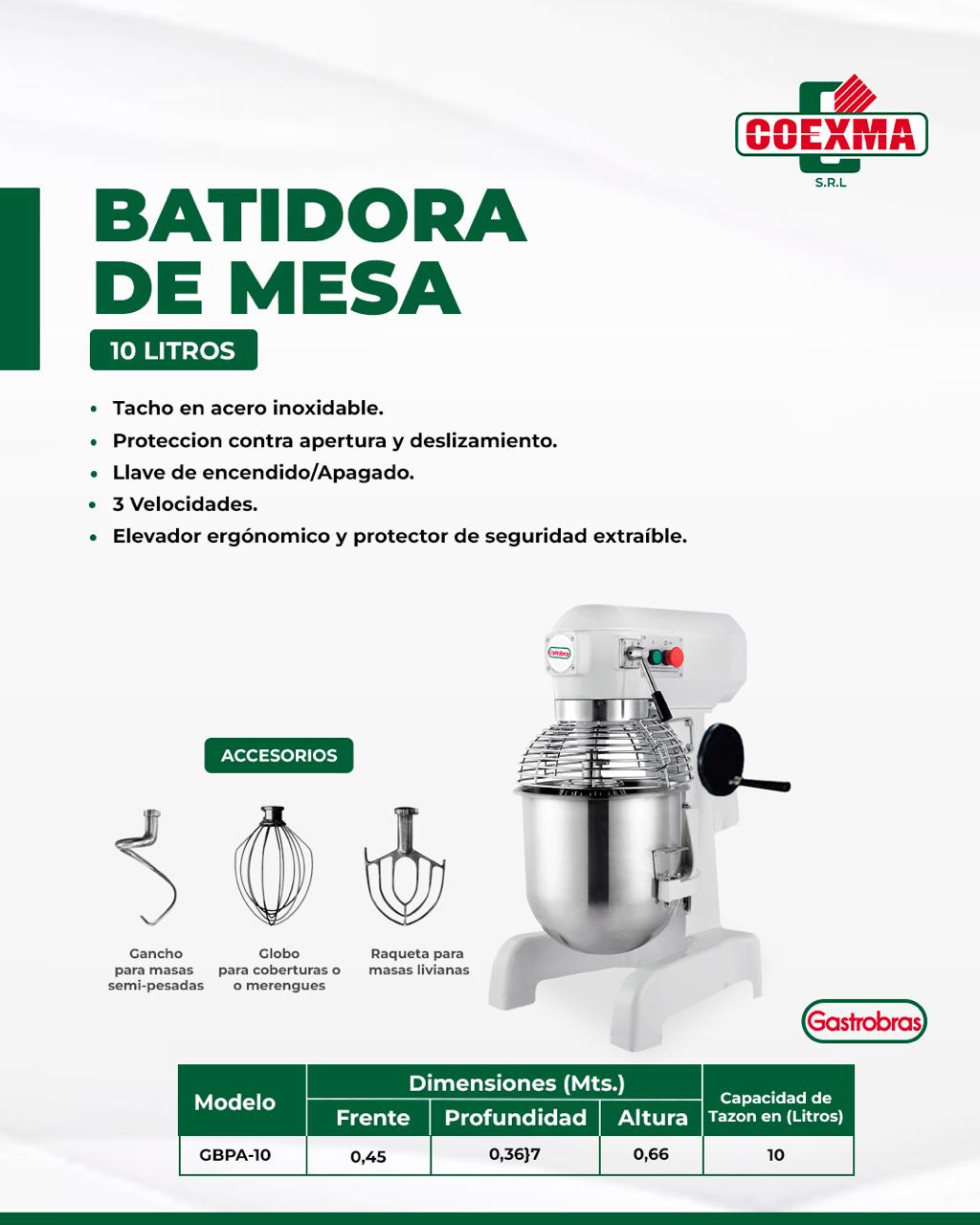 BATIDORA DE MESA MARCA COEXMA DE 10 LTS