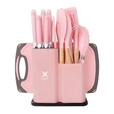 SET DE UTENSILIOS 19 PCS CROIX SILICONA+MADERA ROSA, VERDE, GRIS, NEGRO