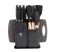 SET DE UTENSILIOS 19 PCS CROIX SILICONA+MADERA ROSA, VERDE, GRIS, NEGRO